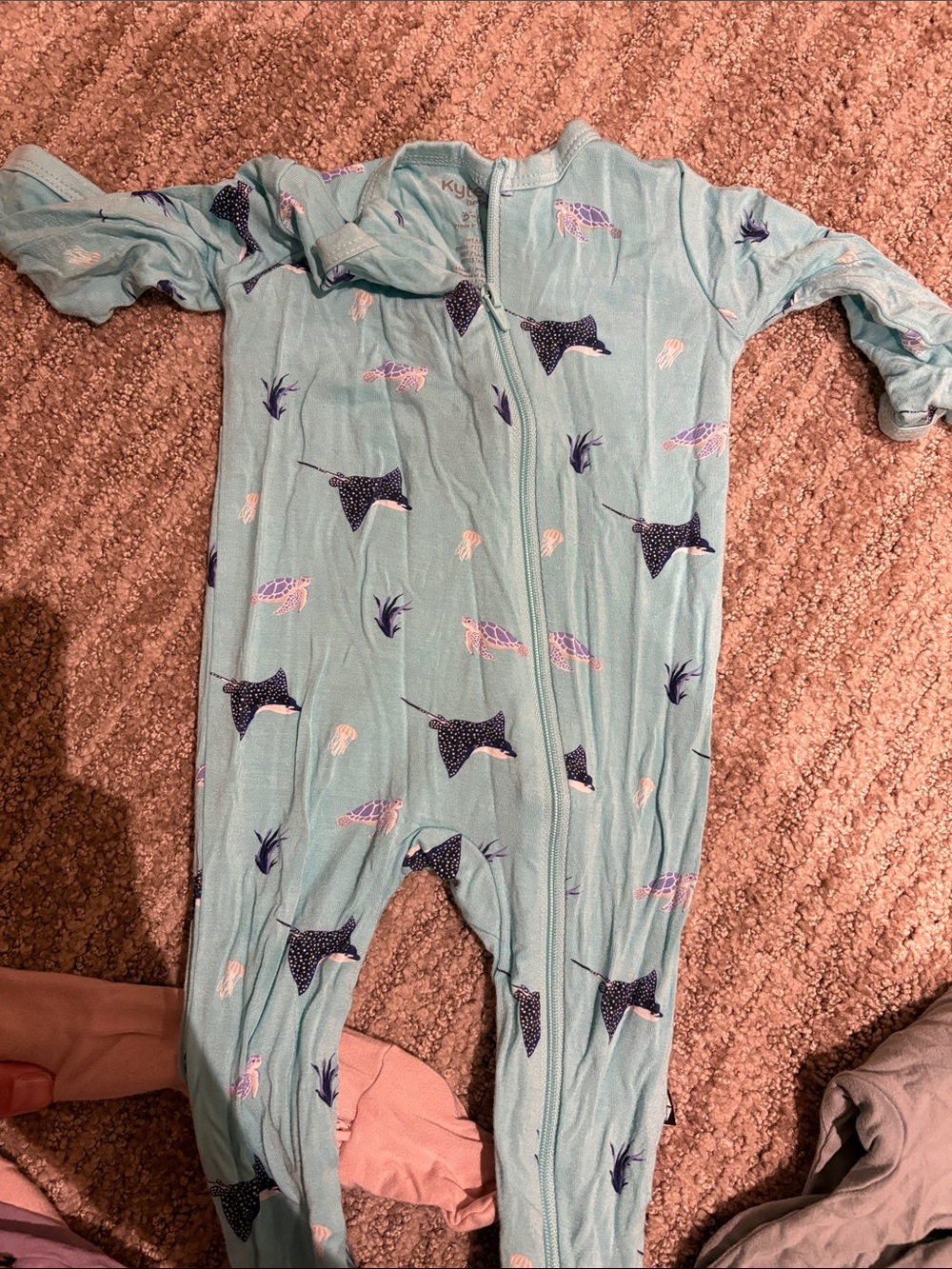 Kyte BABY Light Blue Ocean Animal Zip-Front Footie